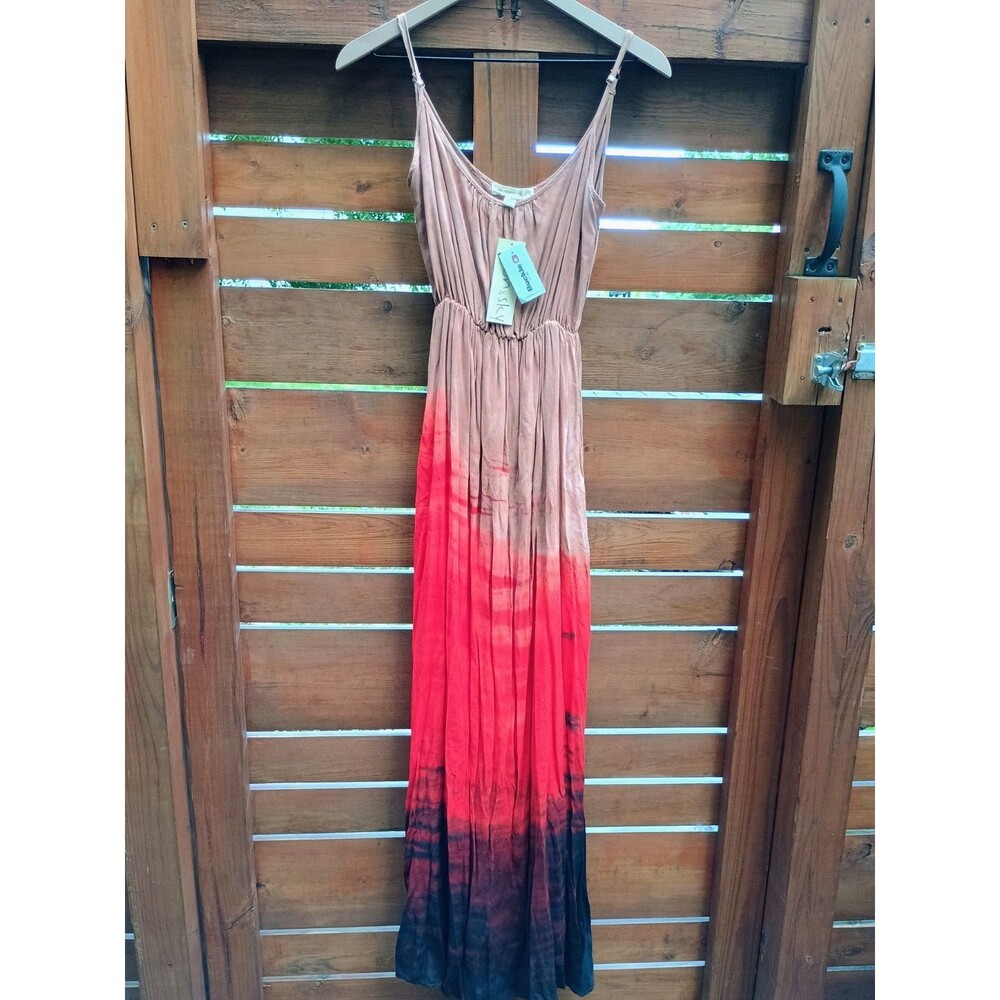 Moon And Sky Buckle Ombre Strappy Maxi Dress XS Black Tan Red Orange Rayon
